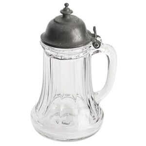 1800s Antique Flint Glass Syrup Dispenser Mini Pitcher with Pewter Lid